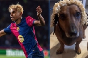 火遍外网！亚马尔金色发型遭网友恶搞，狗头放泡面+洗脑音乐