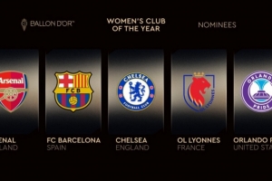最佳女足俱乐部候选：阿森纳、巴萨、切尔西、里昂、奥兰多荣耀