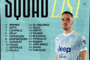 尤文本轮大名单：布雷默坐镇后防，伊尔迪兹领衔锋线，DV9入选