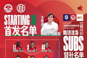 武汉三镇VS河南俱乐部酒祖杜康  首发及替补队员名单