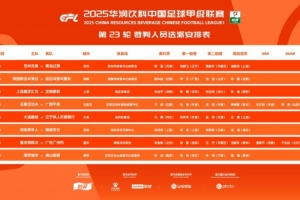 中甲23轮裁判安排：唐顺齐担任焦点战重庆铜梁龙VS广州豹VAR裁判