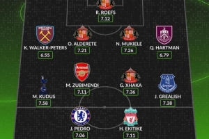 桑德兰三将！WhoScored评英超新援最佳阵：苏维门迪 佩德罗在列