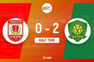 半场-亚泰0-2国安 塞鸟弑旧主法比奥失点后命中，卡米洛犯规染黄